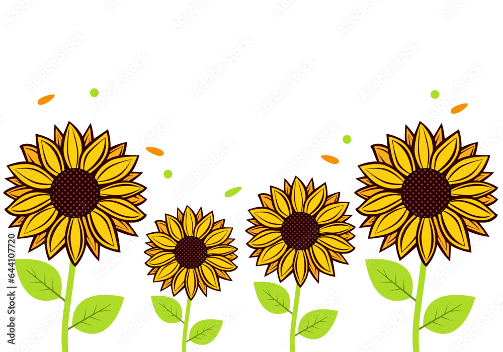Obraz premium Hand drawn flat sunflower design background