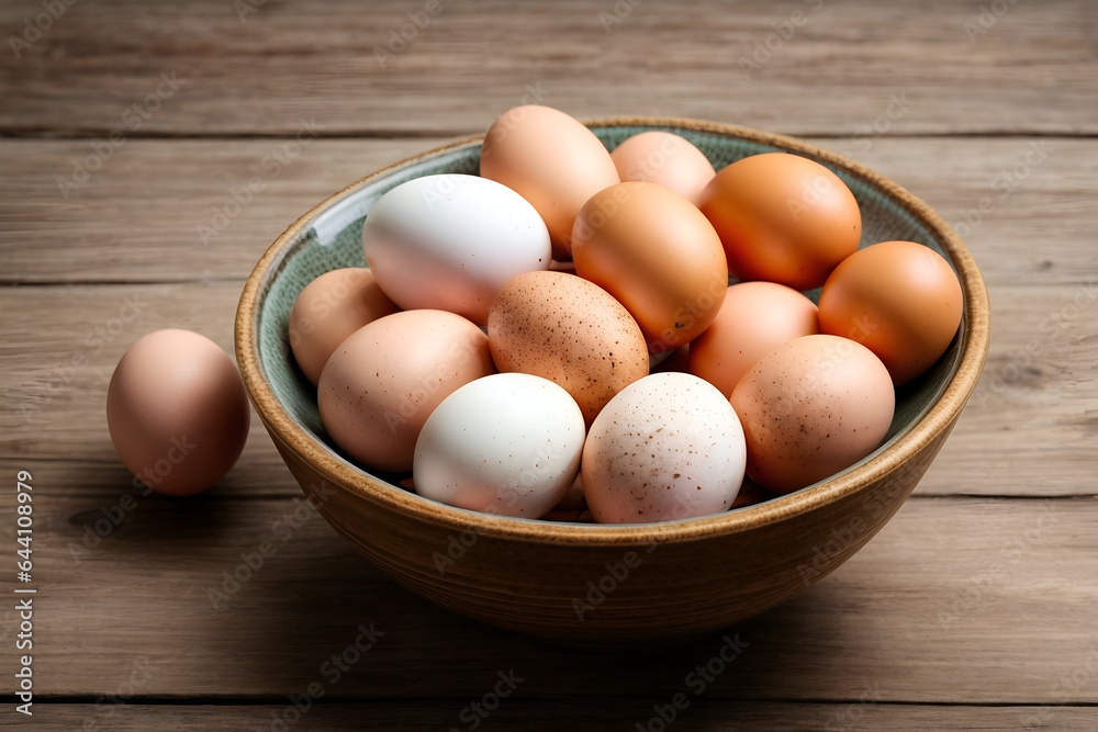 eggs in a wooden bowl made with Generative AI eggs in a wooden bowl made with Generative AI