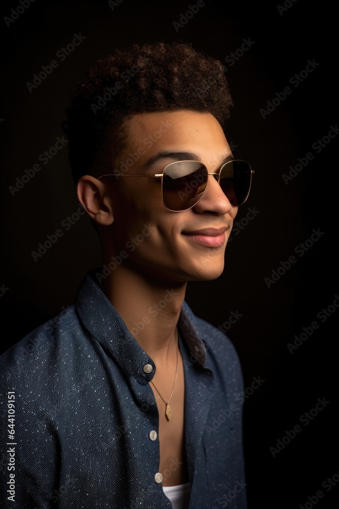 Obraz premium a young man standing in studio while wearing sunglasses