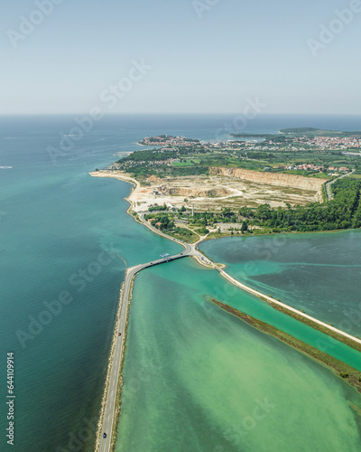 Aerial view of Mirna lagoon and Mirna river along the coastline, Antenal, Istria, Croatia. photo