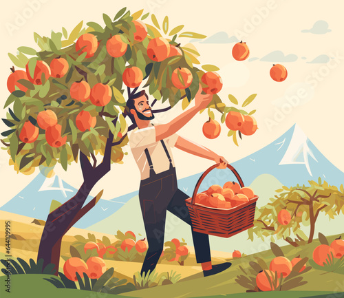 Citrus harvest flat composition with smiling people collecting fruits vector illustration