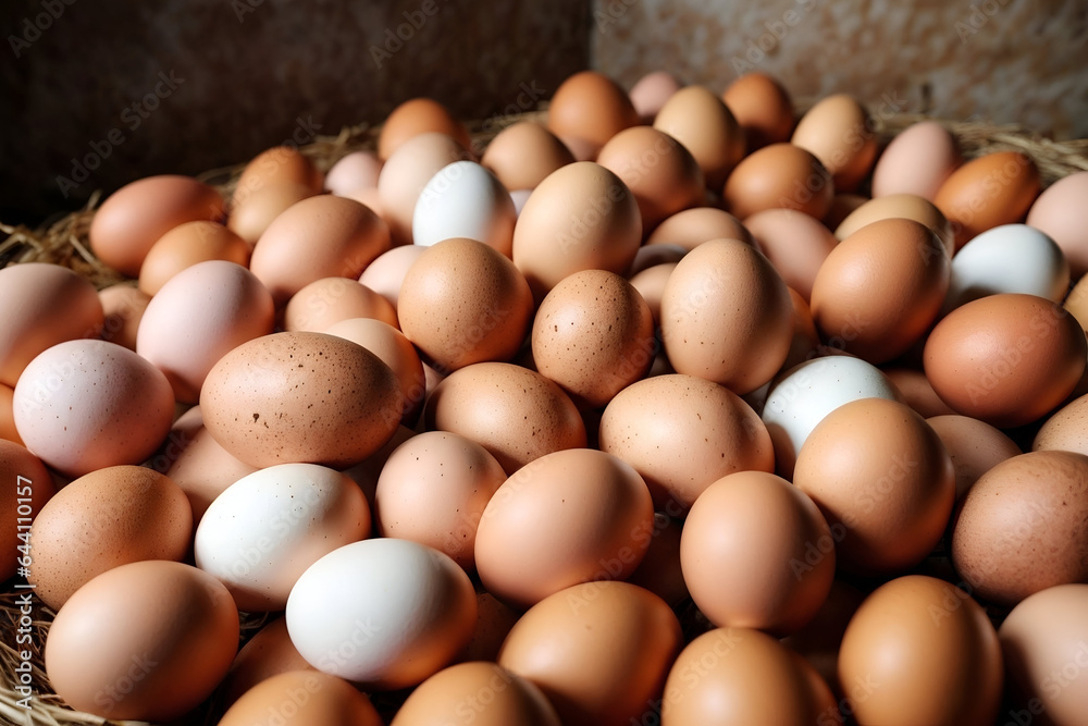 Organic chicken eggs on the floor made with Generative AI