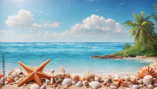 A summer beach with starfish and shells