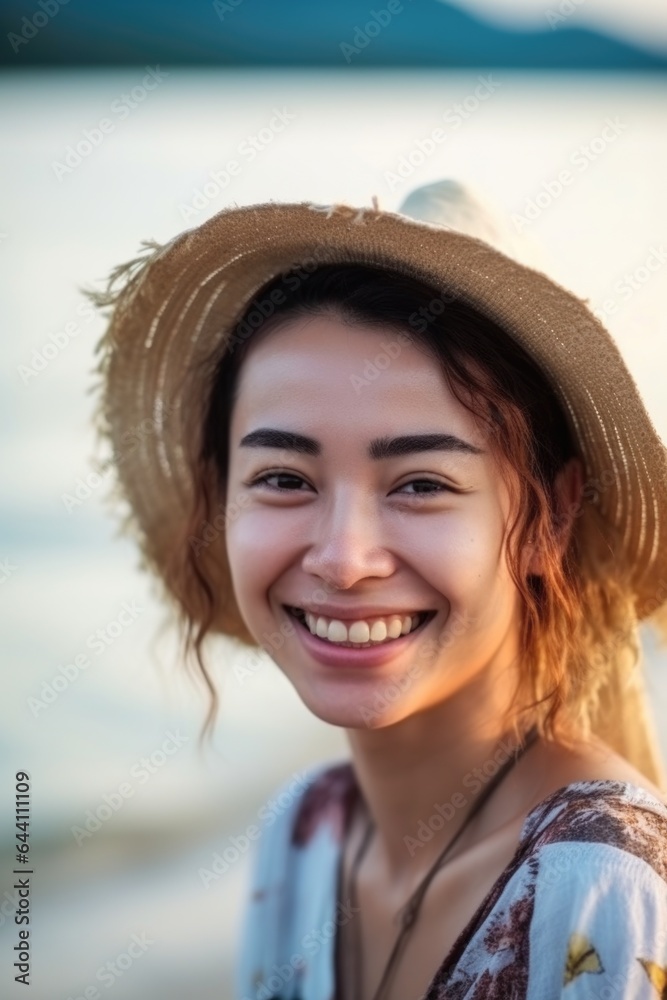 woman, portrait and smile on beach for travel, freedom and summer break