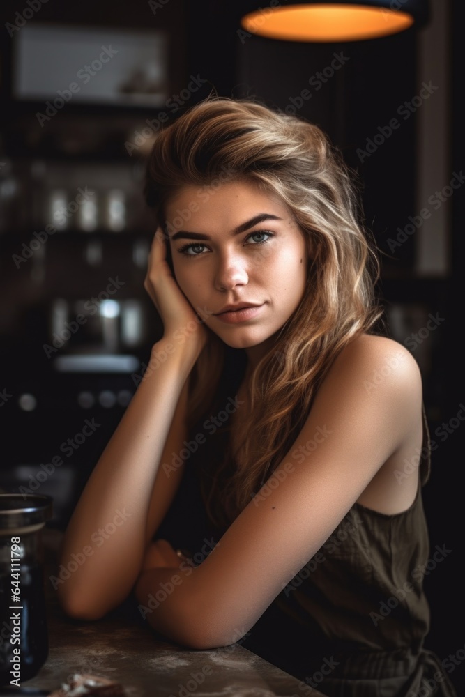 portrait of a confident young woman relaxing in the kitchen at home