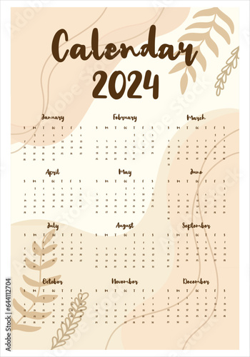 Aesthetic 2024 monthly calendar template