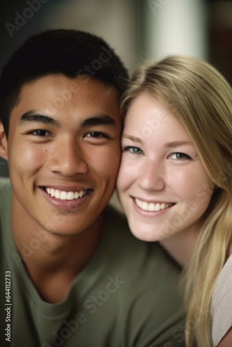 a young couple looking at the camera smiling