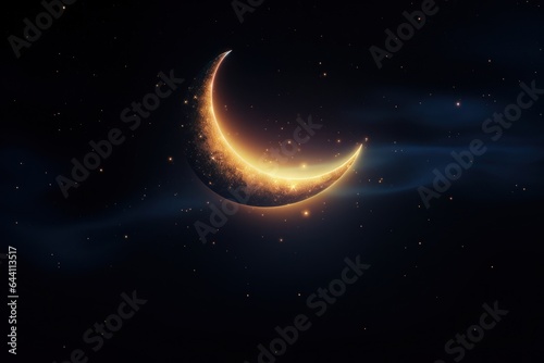 Beautiful crescent moon in the night sky.