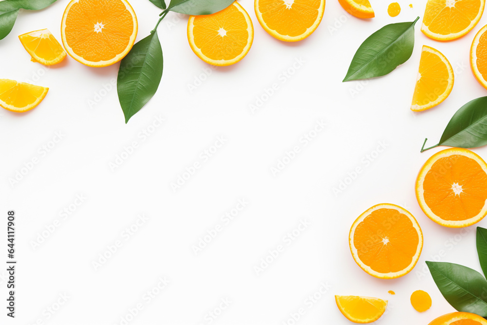 A slice of orange is placed in the corner with a copy space at the centre A slice of orange is placed in the corner with a copy space at the centre