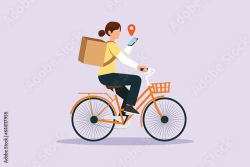 Fototapeta Naklejka Na Ścianę i Meble -  People riding bikes on city street concept. Colored flat vector illustration isolated. 