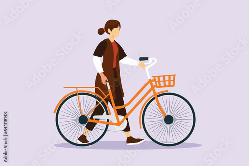 People riding bikes on city street concept. Colored flat vector illustration isolated.  © Sell Vector