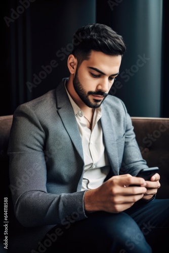 shot of a handsome young man using his cellphone while sitting on a sofa