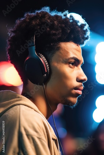 shot of a young man looking thoughtful while attending a silent disco photo