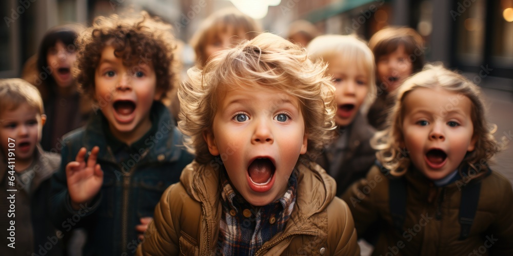 Group of toddlers have just heard something they've never heard before and opened their mouths. Generative AI