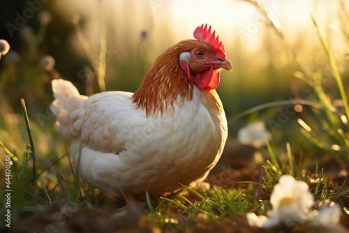 Chicken on green grass - free range chicken or hen on an organic farm © DenisNata