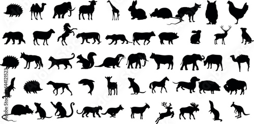 50 mammals silhouette vector illustrations. These meticulously crafted animal graphics capture the essence of wildlife.these versatile mammal are Perfect for nature-themed designs, wildlife concepts,