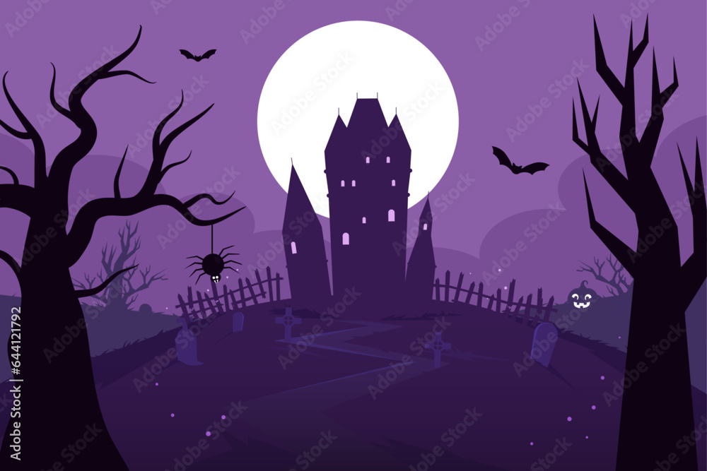 spooky halloween background with castle
