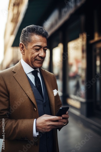 shot of a mature businessman using his smartphone in the city