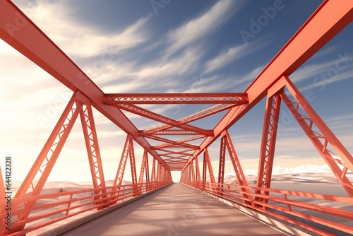 Contemporary truss bridge in a 3D perspective. Generative AI