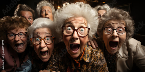 Group of elderly women have just heard something they've never heard before and opened their mouths. Generative AI