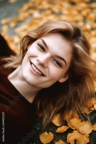 portrait of an attractive smiling woman lying down