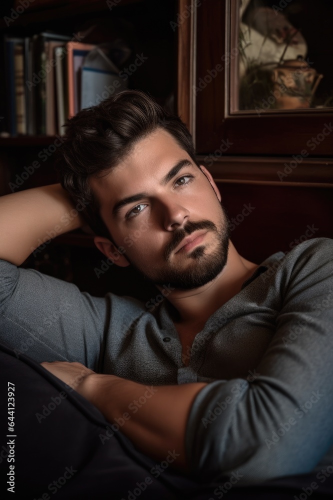 high angle shot of a handsome young man relaxing on his sofa at home high angle shot of a handsome young man relaxing on his sofa at home