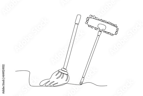 A floor mop cleaning device. Cleaning supplies one-line drawing