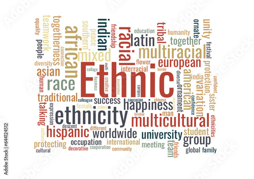Illustration in the form of a cloud of words related to ethnic