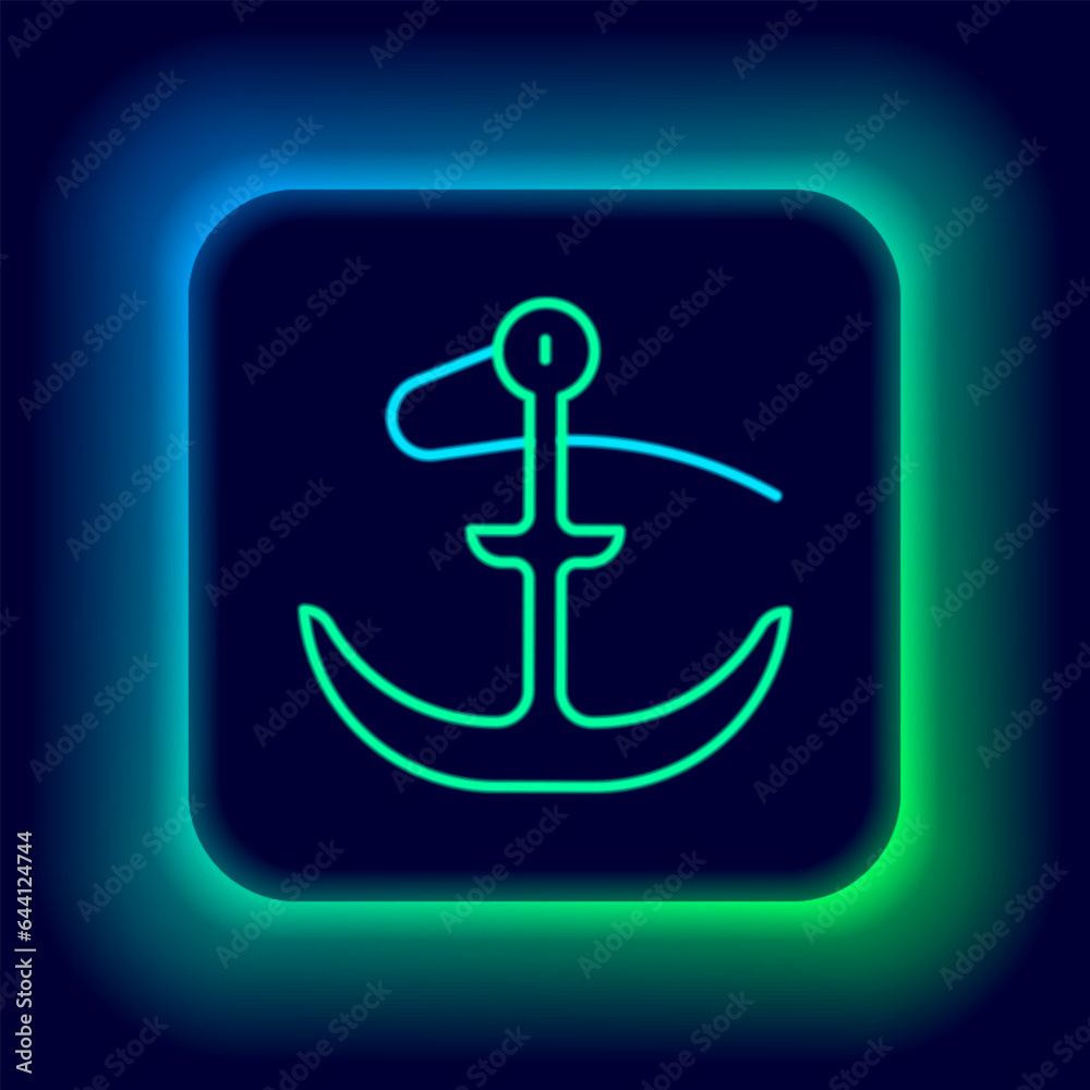 Glowing neon line Anchor icon isolated on black background. Colorful outline concept. Vector Glowing neon line Anchor icon isolated on black background. Colorful outline concept. Vector