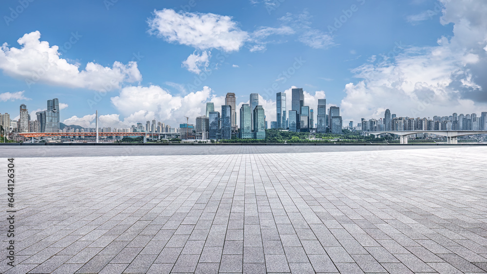 Empty square road and city buildings skyline in Chongqing, China - obrazy, fototapety, plakaty 