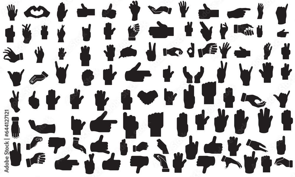 vector illustration of collection of hand gestures silhouettes, Hand vector, biggest collection of vector icons hands