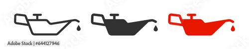 Oil car icon. Engine oil signs. Car check on the dashboard symbol. Indicator on the panel vehicle symbols. Motor lube level icons. Black, red color. Vector sign.
