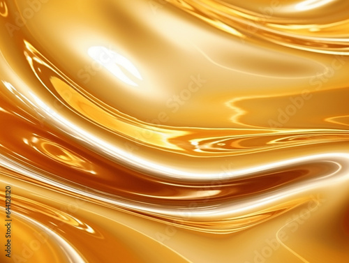 A unique wallpaper featuring liquid glass with a captivating golden oil flow background, creating an abstract 3D water effect in elegant gold tones.