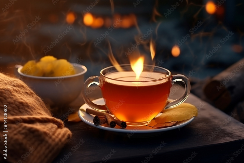 A cozy scene with autumn drinks on a rainy day, embodying the hygge spirit of warmth and comfort. A cozy scene with autumn drinks on a rainy day, embodying the hygge spirit of warmth and comfort.