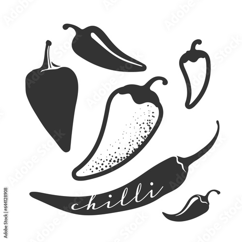 Chili sign set. Hot spicy Pepper illustration.