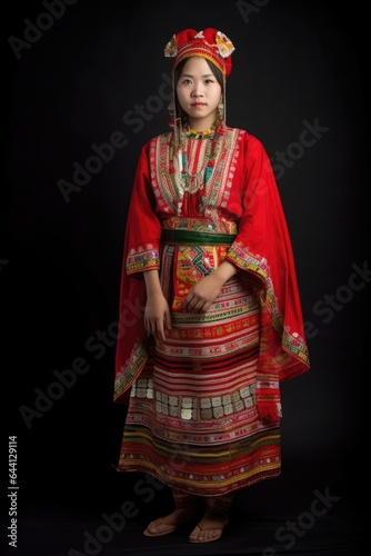 full length portrait of a beautiful young woman in traditional cultural dress