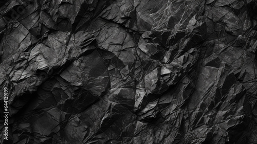 Close-up of a cracked granite texture in black and white, offering a rough and rugged surface for design. © Bela