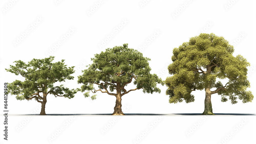 Obraz premium collection of large old green oak isolated on a white background.