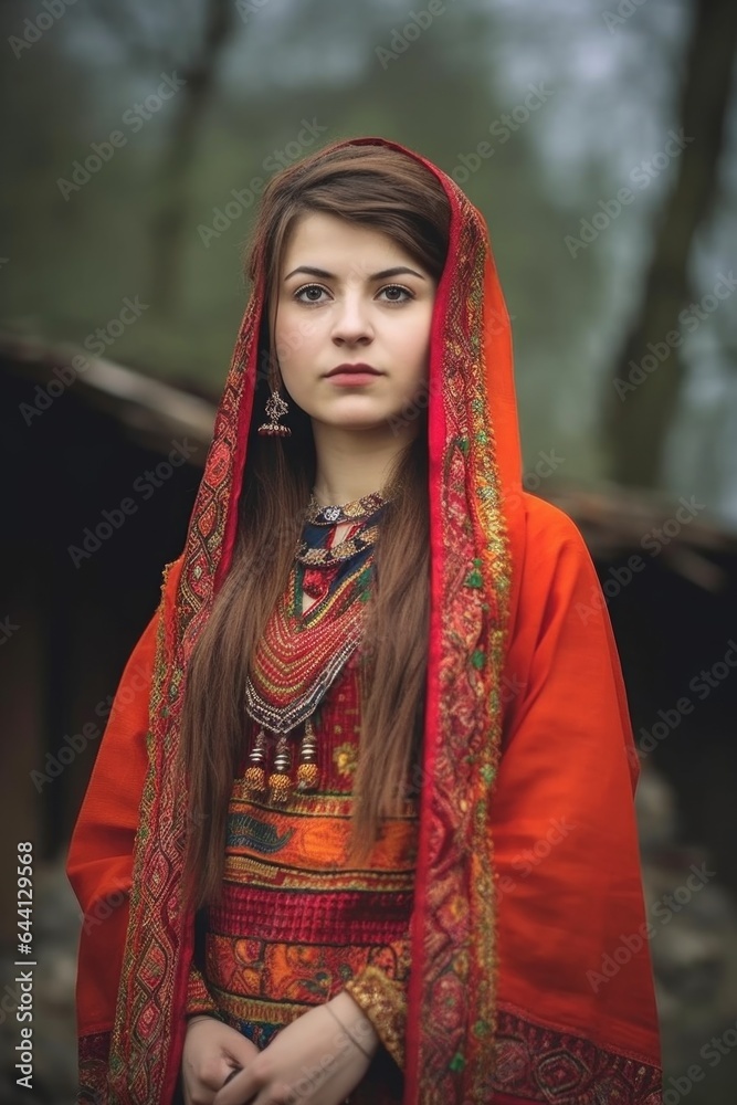 portrait of a beautiful young woman in traditional clothing standing outdoors portrait of a beautiful young woman in traditional clothing standing outdoors