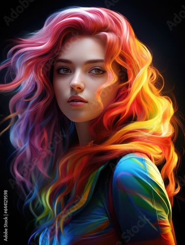 Attractive beautiful girl with colored rainbow colored hair