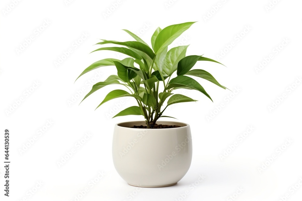 Lush green potted plant isolated on white background. - obrazy, fototapety, plakaty 
