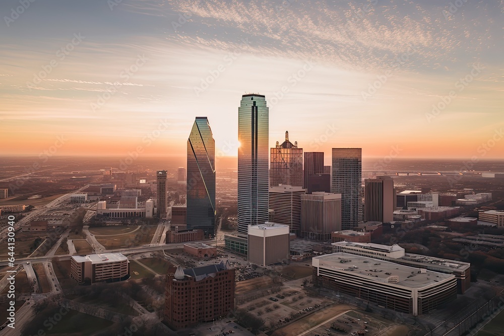 Dallas United States centrum city in sunset  - obrazy, fototapety, plakaty 