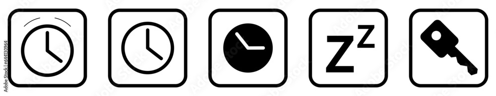 Time watch and key User Interface Icons. Editable Black and White line art style, editable file on transparent background vector stock illustration. Time watch and key User Interface Icons. Editable Black and White line art style, editable file on transparent background vector stock illustration.