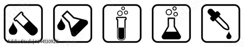 Chemistry and fill User Interface Icons. Black and White line art style, editable  file on transparent background vector stock illustration.