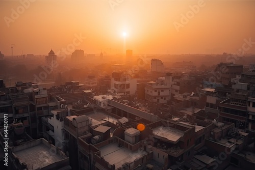 : Delhi India centrum city in sunset 