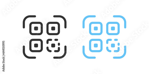 Scan code icon. QR scanner signs. Phone scan QR code symbol. Identification symbols. Technology pay icons. Black, blue color. Vector sign.