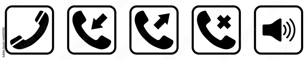 Phone call on off User Interface Icons. Black and White line art style, editable file on transparent background vector stock illustration. Phone call on off User Interface Icons. Black and White line art style, editable file on transparent background vector stock illustration.