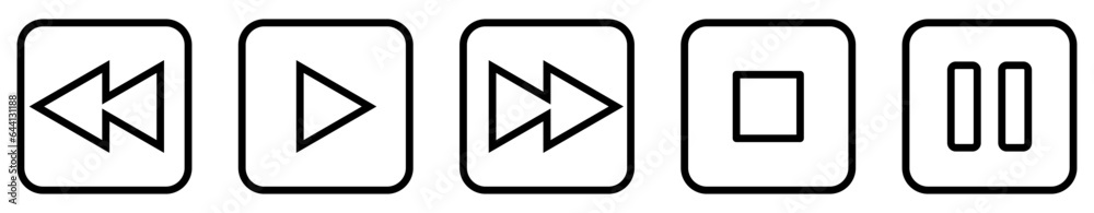 Play, Pause, Stop Reverse and Forward User Interface Icons. Black and White line art style, editable file on transparent background vector stock illustration. Play, Pause, Stop Reverse and Forward User Interface Icons. Black and White line art style, editable file on transparent background vector stock illustration.