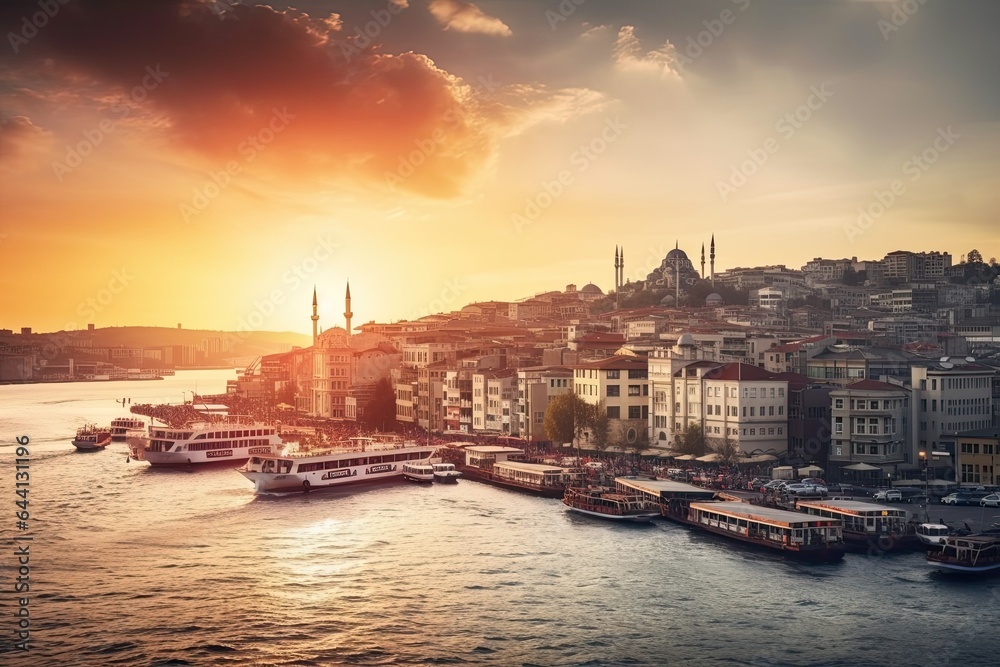  Istanbul Turkey centrum city in sunset 