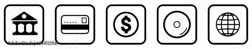 Credit Card, Money and Bank User Interface Icons. Black and White line art style, editable  file on transparent background vector stock illustration.